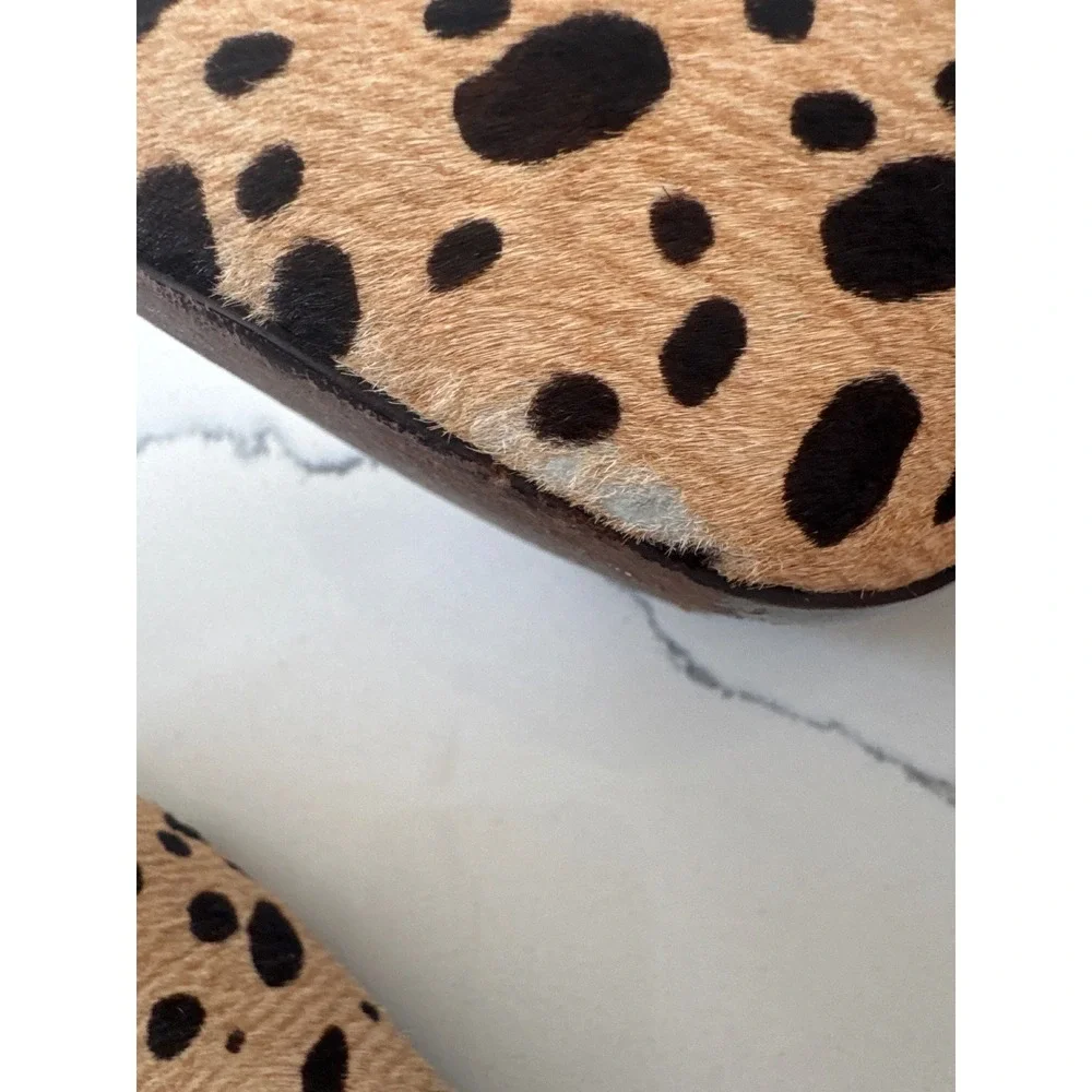 Tory Burch Leopard Print Calf Hair Block Heel Pumps Brown Tan Square Toe Shoes